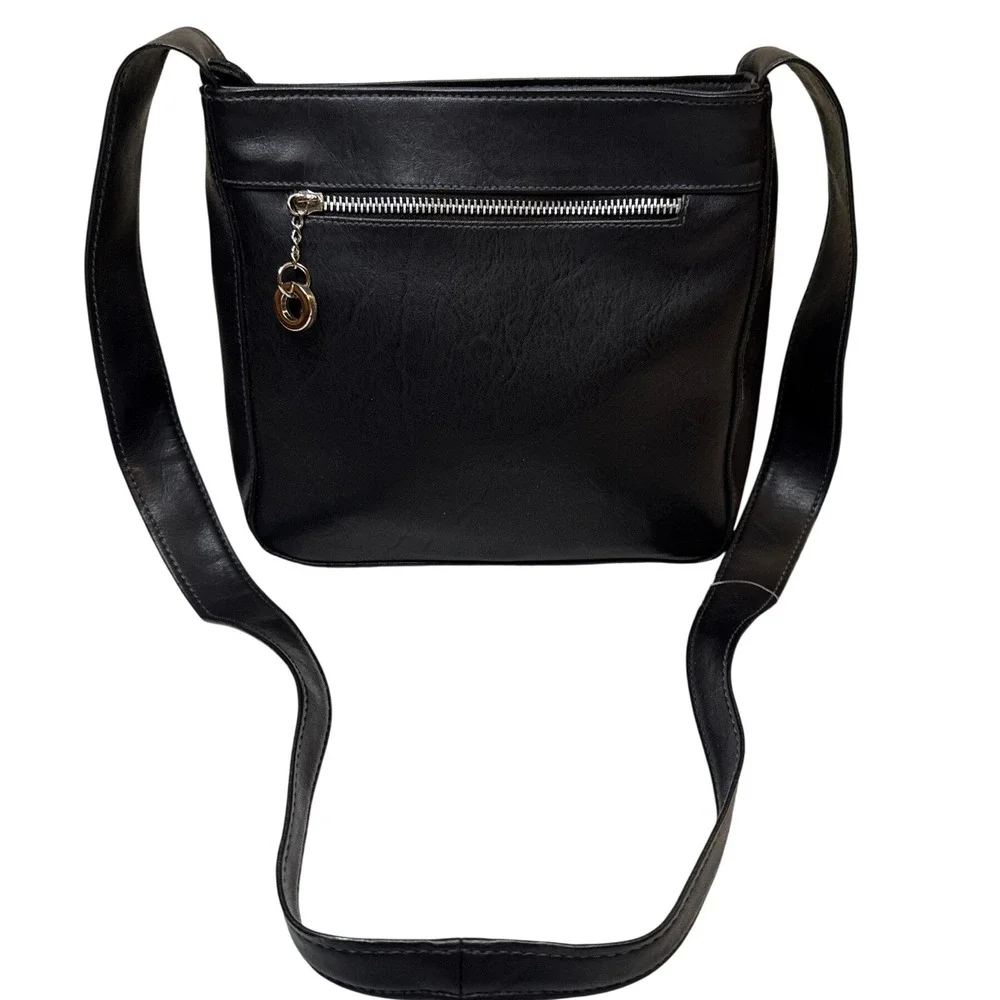 Giannini Black Faux Leather Crossbody Shoulder Bag‎ With Zipper Pocket - Picture 2 of 8